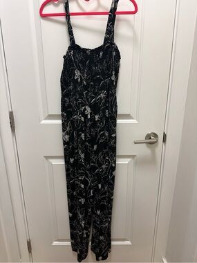 Women’s Black and White  Floral Smocked Jumpsuit Size M